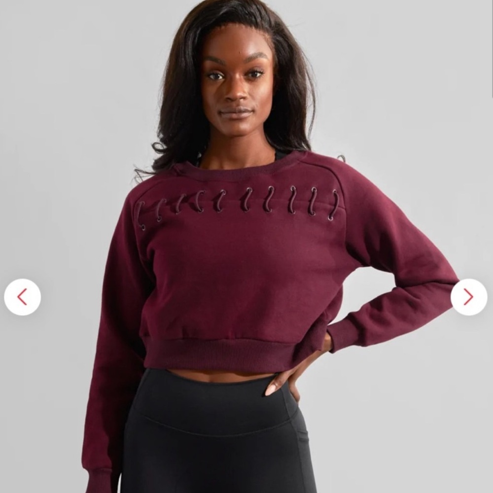 Buffbunny Catalyst Crop Lace Sweatshirt | Wine/Maroon | Medium